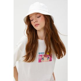 Koton 3SAL10048IK010 Beyaz Baskılı Kadın T-Shirt