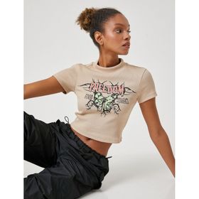 Koton 3SAL10054IK057 Bej Kadın Crop T-Shirt