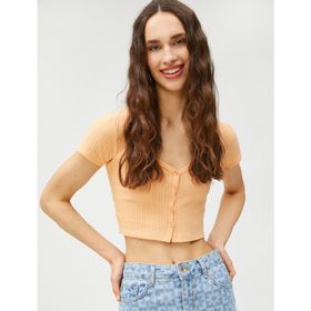 Koton 3SAL10059IK202 Turuncu Kadın Crop T-Shirt