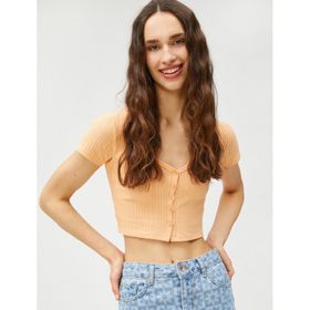 Koton 3SAL10059IK202 Turuncu Kadın Crop T-Shirt