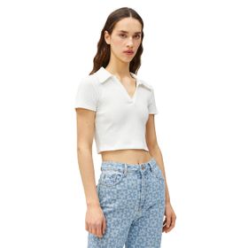 Koton 3SAL10060IK010 Ekru Kadın Crop T-Shirt