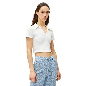 Koton 3SAL10060IK010 Ekru Kadın Crop T-Shirt