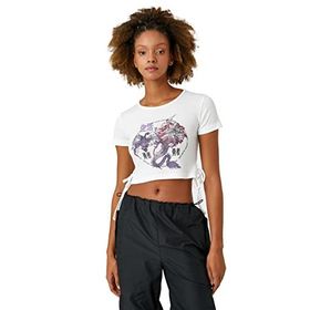 Koton 3SAL10115IK010 Ekru Kadın Crop T-Shirt