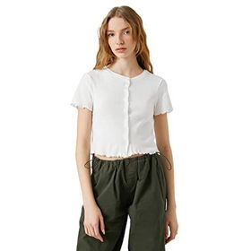 Koton 3SAL10115IK010 Ekru Kadın Crop T-Shirt