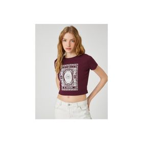 Koton 3SAL10119IK456 Bordo Kadın Crop T-Shirt
