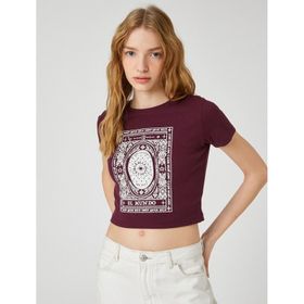 Koton 3SAL10119IK456 Bordo Kadın Crop T-Shirt