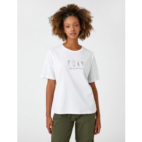 Koton 3SAL10127IK Kırık Beyaz Kadın T-shirt