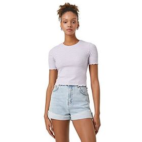 Koton 3SAL10138IK3S5 Lila Kadın Crop T-Shirt