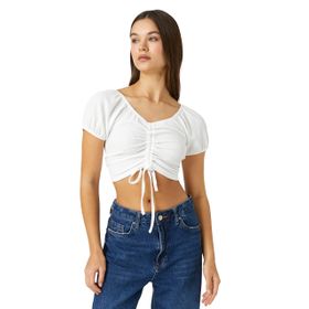 Koton 3SAL10144IK000 Beyaz Kadın Crop T-Shirt