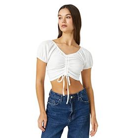 Koton 3SAL10144IK000 Beyaz Kadın Crop T-Shirt