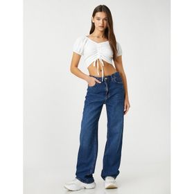 Koton 3SAL10144IK000 Beyaz Kadın Crop T-Shirt