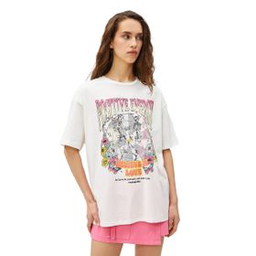 Koton 3SAL10161IK Ekru Baskılı Kadın T-shirt