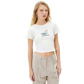 Koton 3SAL10161IK Ekru Baskılı Kadın T-shirt