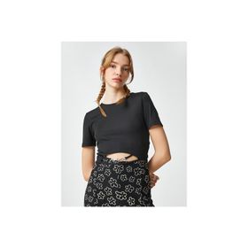 Koton 3SAL10178IK999 Siyah Kadın Crop T-Shirt