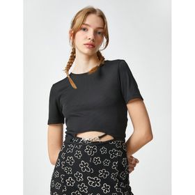 Koton 3SAL10178IK999 Siyah Kadın Crop T-Shirt