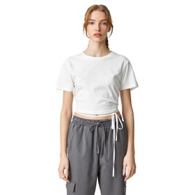 Koton 3SAL10211IK010 Ekru Kadın Crop T-Shirt