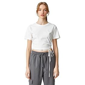 Koton 3SAL10211IK010 Ekru Kadın Crop T-Shirt