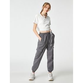 Koton 3SAL10211IK010 Ekru Kadın Crop T-Shirt