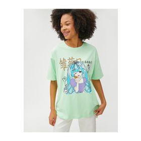 Koton 3SAL10230IK762 Yeşil Baskılı Kadın T-Shirt