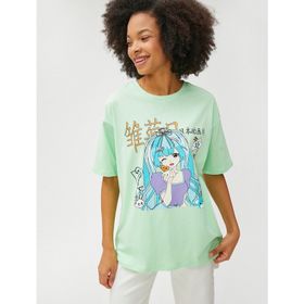 Koton 3SAL10230IK762 Yeşil Baskılı Kadın T-Shirt