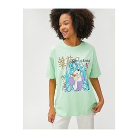 Koton 3SAL10230IK762 Yeşil Baskılı Kadın T-Shirt