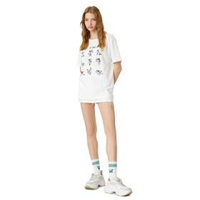 Koton 3SAL10236IK 010 Ekru Genç Kız Pamuk Jersey T-Shirt