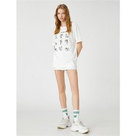 Koton 3SAL10236IK 010 Ekru Genç Kız Pamuk Jersey T-Shirt