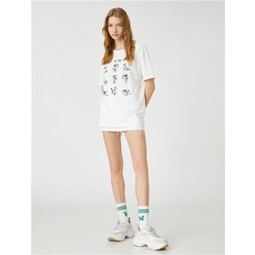 Koton 3SAL10236IK 010 Ekru Genç Kız Pamuk Jersey T-Shirt