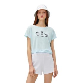 Koton 3SAL10256IK Mavi Baskılı Kadın T-Shirt