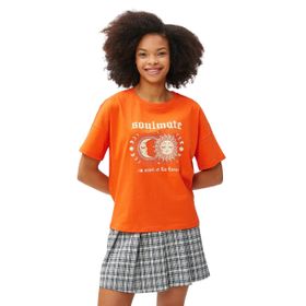 Koton 3SAL10259IK 209 Turuncu Baskılı Kadın T-shirt