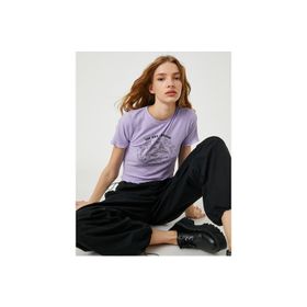 Koton 3SAL10266IK956 Mor Kadın Crop T-Shirt