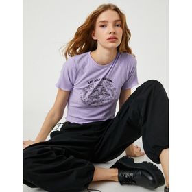 Koton 3SAL10266IK956 Mor Kadın Crop T-Shirt