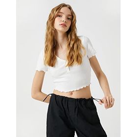 Koton 3SAL10271IK Ekru Kadın T-shirt