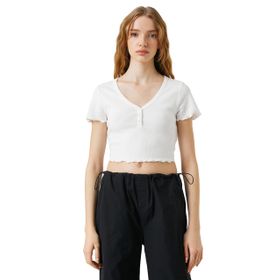 Koton 3SAL10271IK Ekru Kadın T-shirt