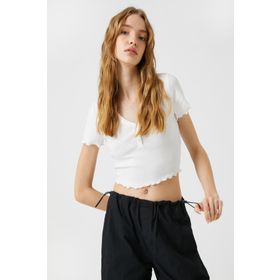 Koton 3SAL10271IK Ekru Kadın T-shirt