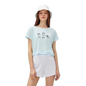Koton 3SAL10285IK657 Mavi Kadın Crop T-Shirt