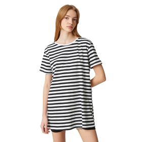 Koton 3SAL10289IK Siyah Beyaz Çizgili Kadın T-Shirt