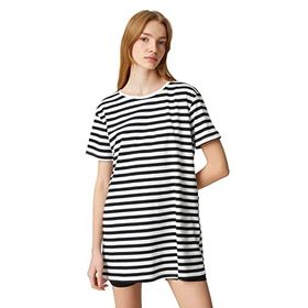 Koton 3SAL10289IK Siyah Beyaz Çizgili Kadın T-Shirt