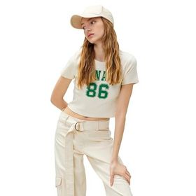 Koton 3SAL10292IK051 Bej Kadın Crop T-Shirt