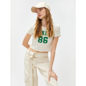 Koton 3SAL10292IK051 Bej Kadın Crop T-Shirt