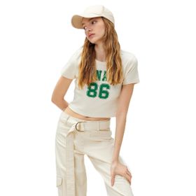 Koton 3SAL10292IK051 Bej Kadın Crop T-Shirt