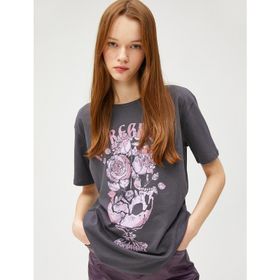Koton 3SAL10299IK931 Antrasit Kadın T-Shirt