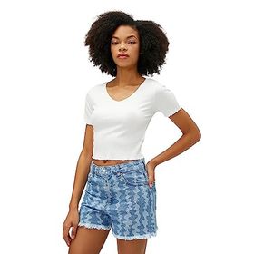 Koton 3SAL10312IK010 Ekru Kadın Crop T-Shirt