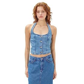 Koton 3SAL30012MD Açık İndigo Crop Halter Yaka Kadın Kot Yelek
