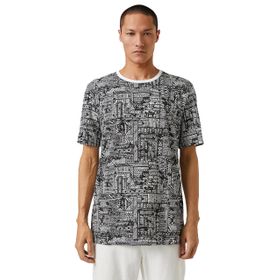 Koton 3SAM10045HK Beyaz Desenli 0D0 Erkek Pamuk Jersey T-Shirt