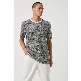 Koton 3SAM10045HK Beyaz Desenli 0D0 Erkek Pamuk Jersey T-Shirt