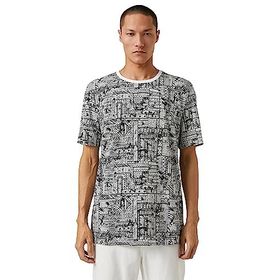 Koton 3SAM10045HK Beyaz Desenli 0D0 Erkek Pamuk Jersey T-Shirt