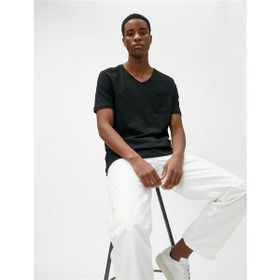 Koton 3SAM10289HK 999 Siyah Erkek Pamuk Jersey Basic Kısa Kollu O Yaka T-Shirt
