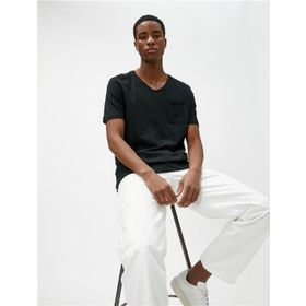 Koton 3SAM10289HK 999 Siyah Erkek Pamuk Jersey Basic Kısa Kollu O Yaka T-Shirt