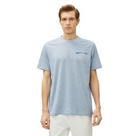 Koton 3SAM10361HK 655 Mavi Slogan Baskılı Erkek T-shirt
